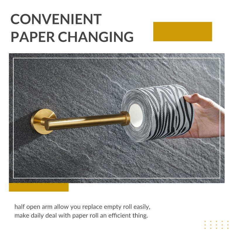 APLusee Toilet Paper Holder Brushed Gold, APLusee SUS304 Stainless Steel Round TP Hanger, Modern Bathroom Lavatory Tissue Roll Storage - Image 5